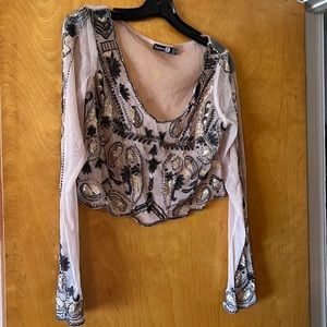 Boohoo beaded sheer top